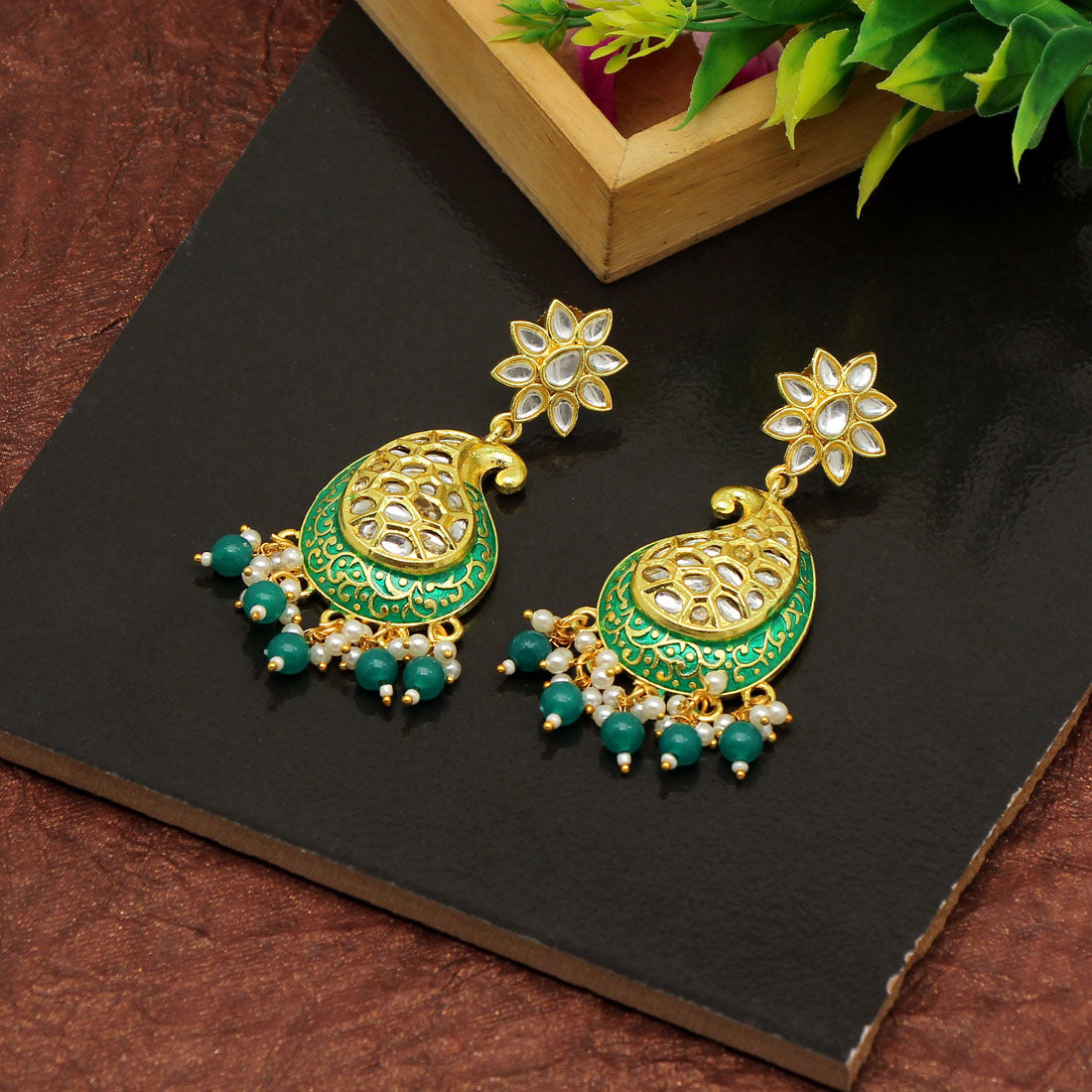 green color meenakari earrings (mke1760grn)