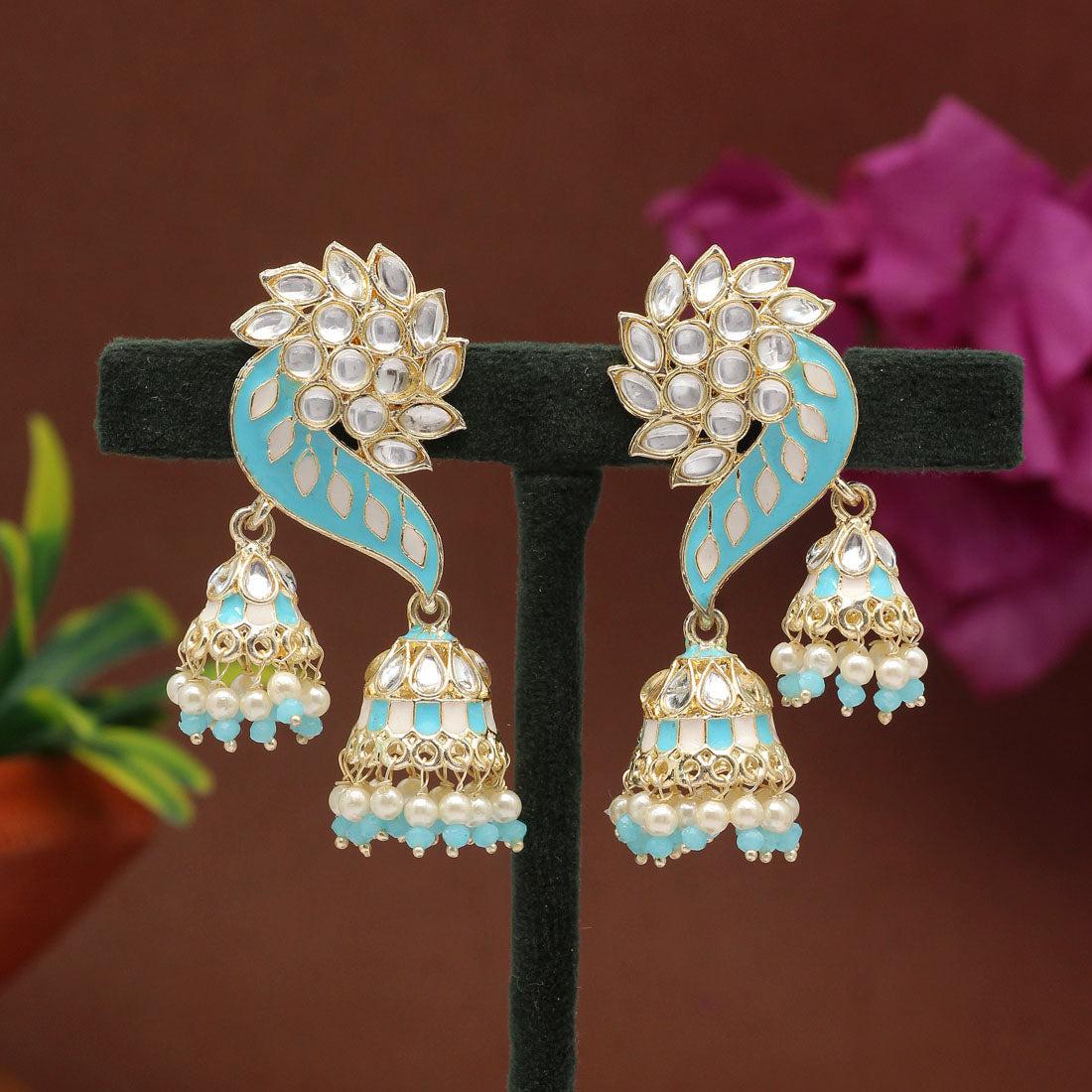 firozi color meenakari earrings (mke1761frz)