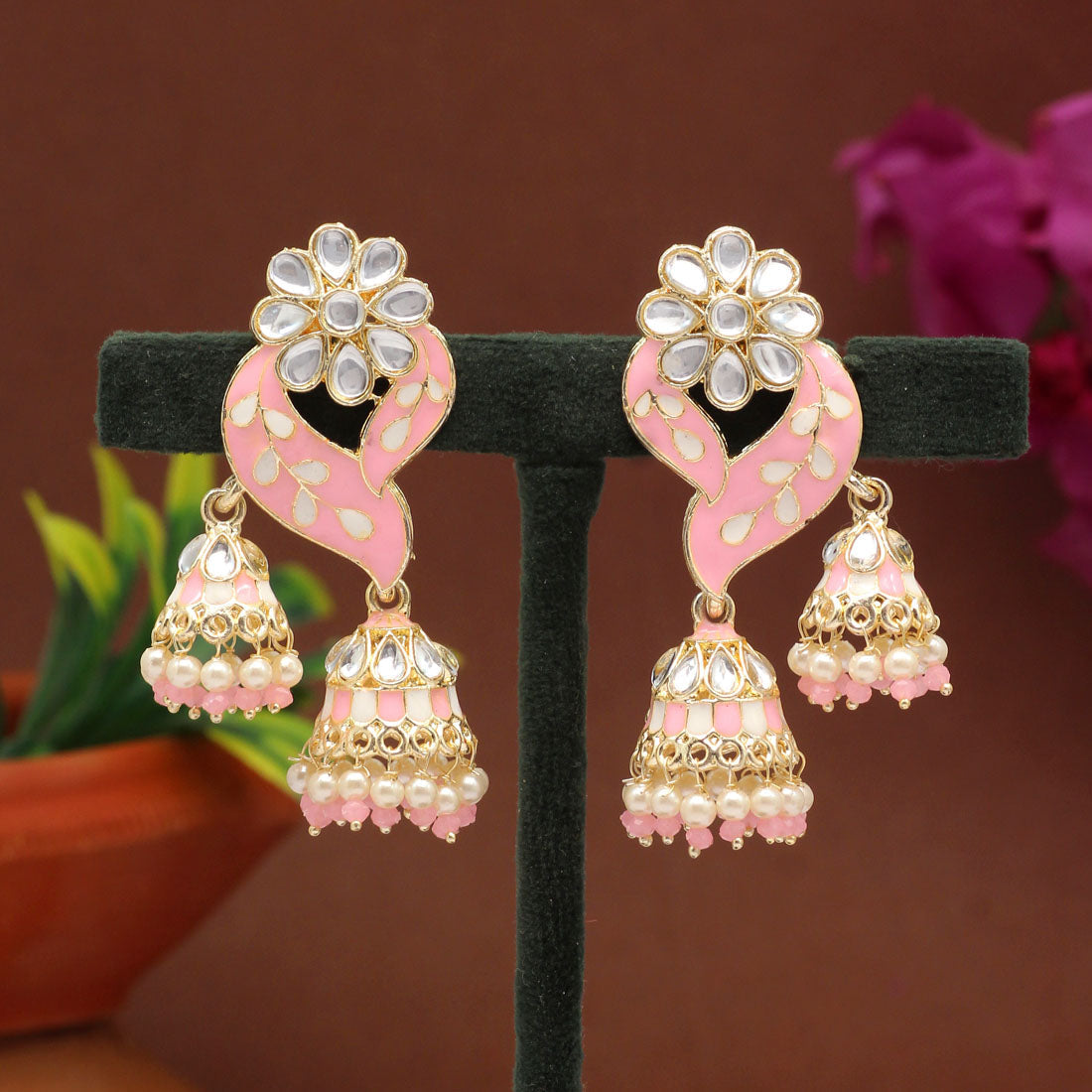 pink color meenakari earrings (mke1763pnk)