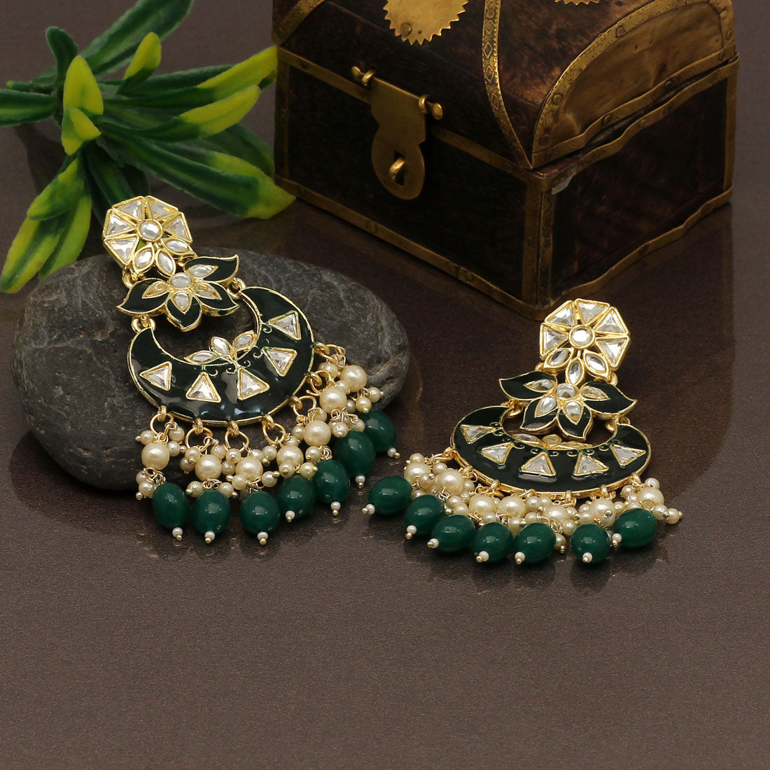 green color meenakari earrings (mke1764grn)