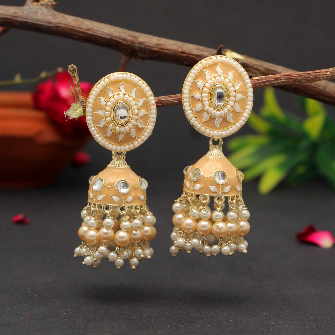 beige color meenakari earrings (mke1769beg)