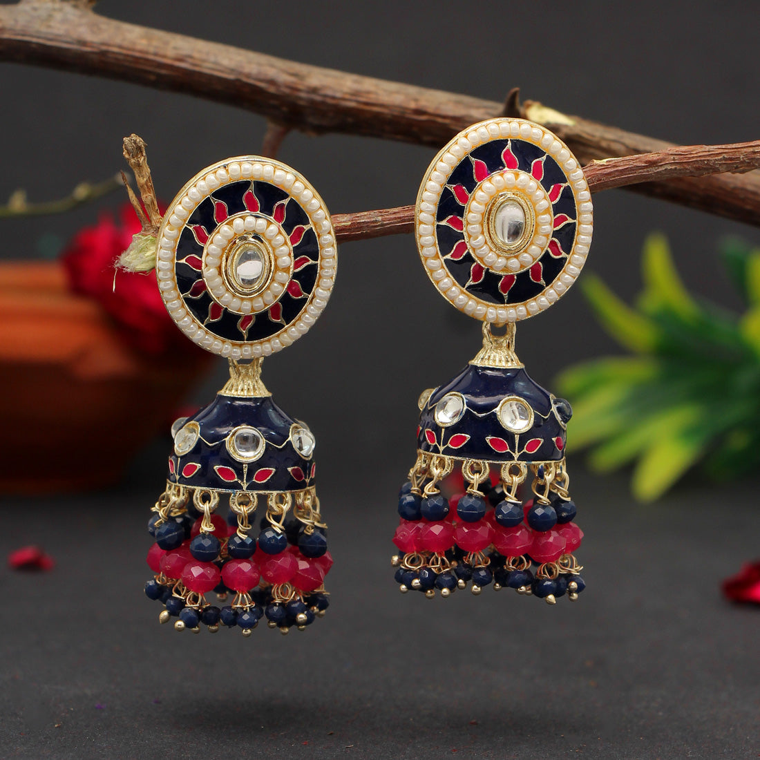 blue color meenakari earrings (mke1769blu)