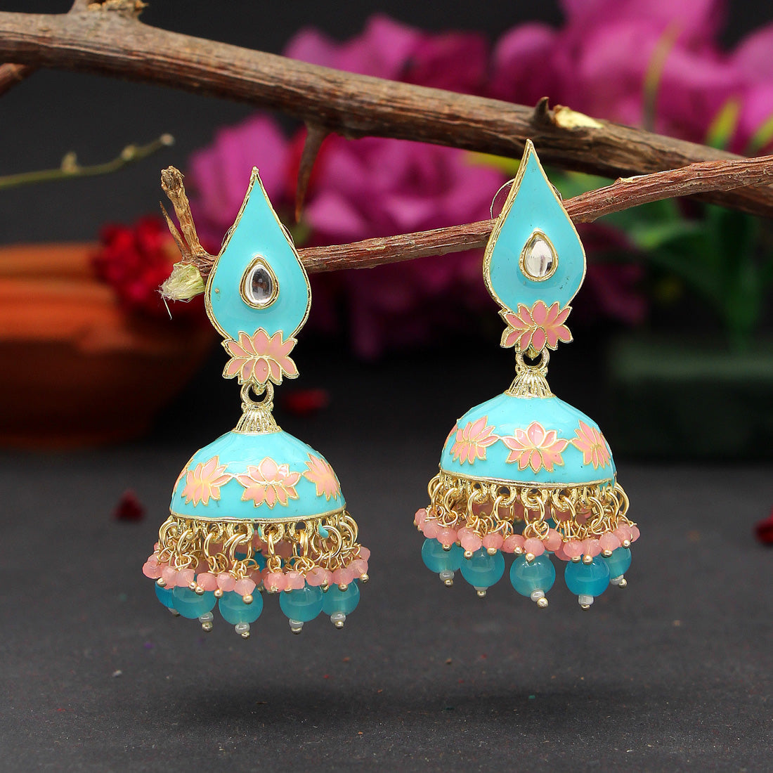 firozi color meenakari earrings (mke1770frz)