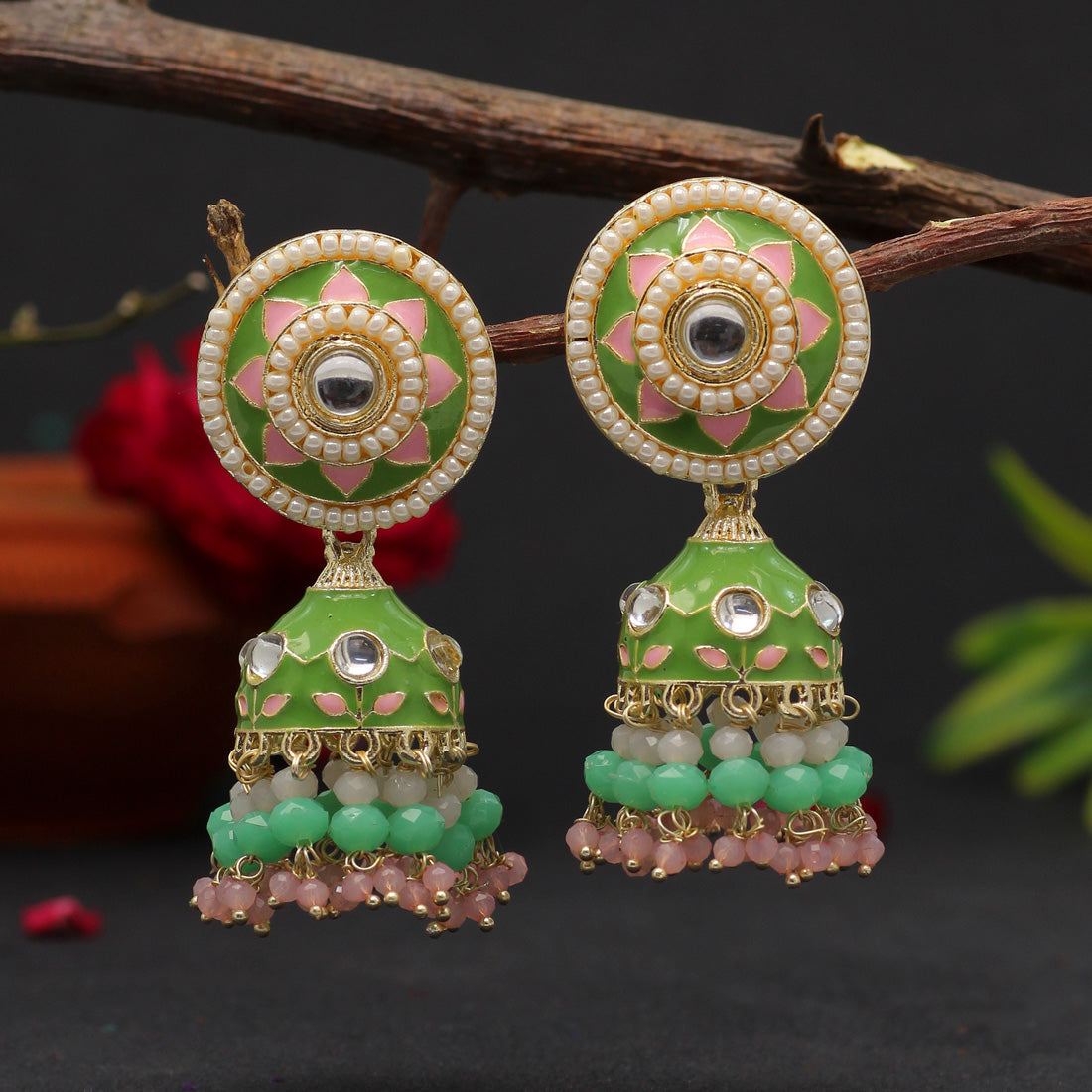 parrot green color meenakari earrings (mke1774pgrn)