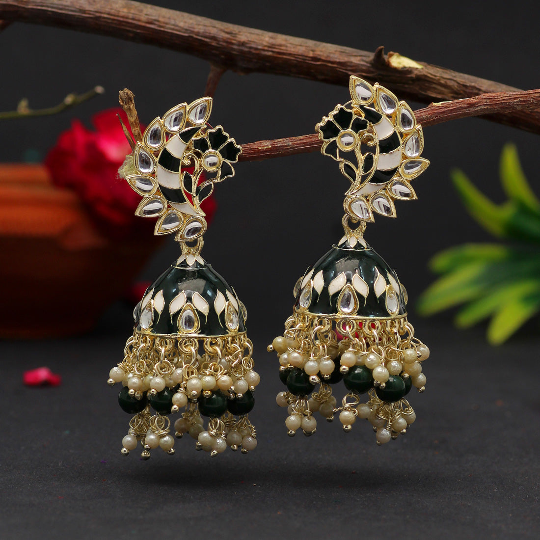 green color meenakari earrings (mke1775grn)