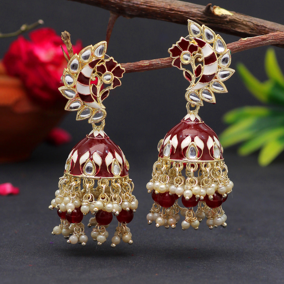 maroon color meenakari earrings (mke1775mrn)