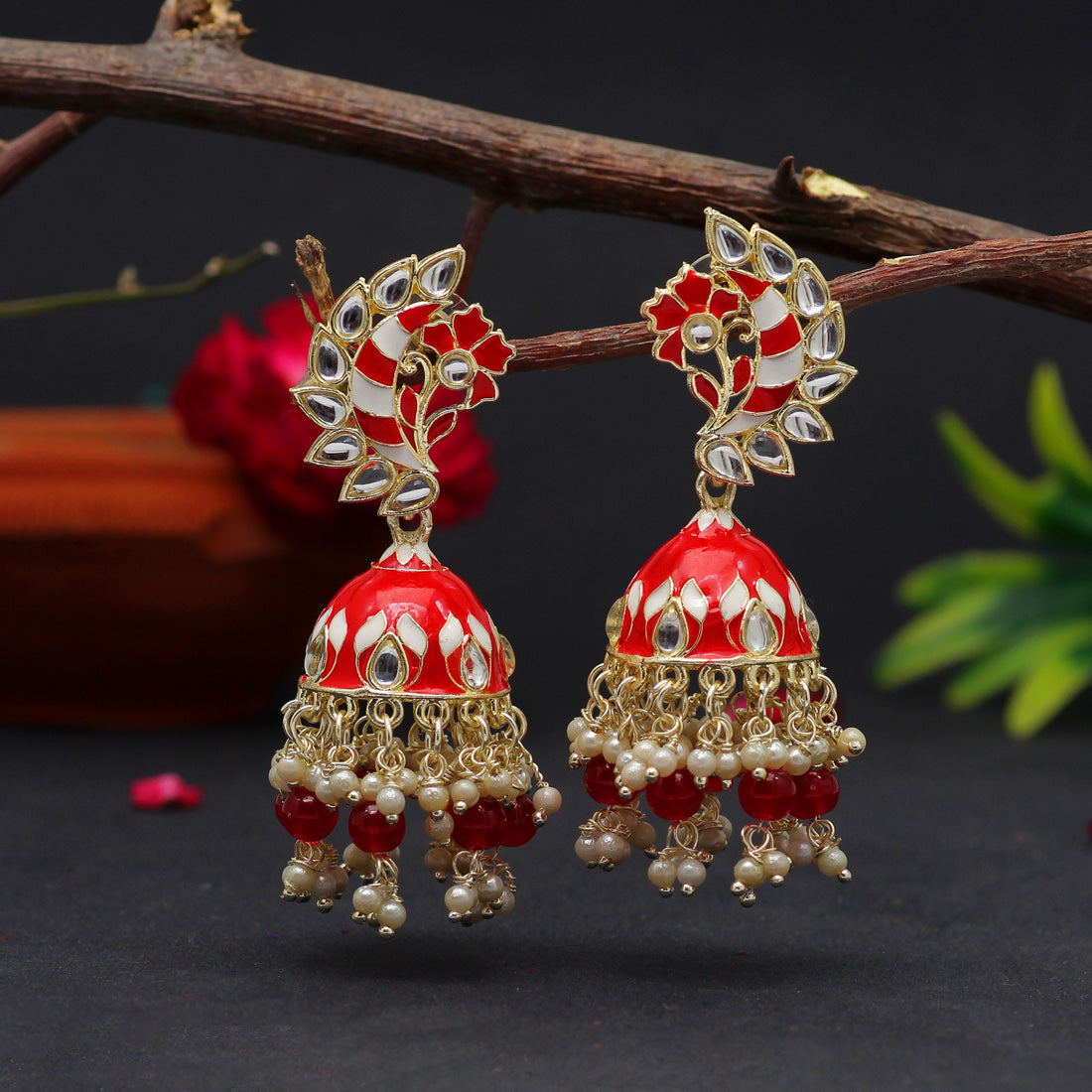 red color meenakari earrings (mke1775red)