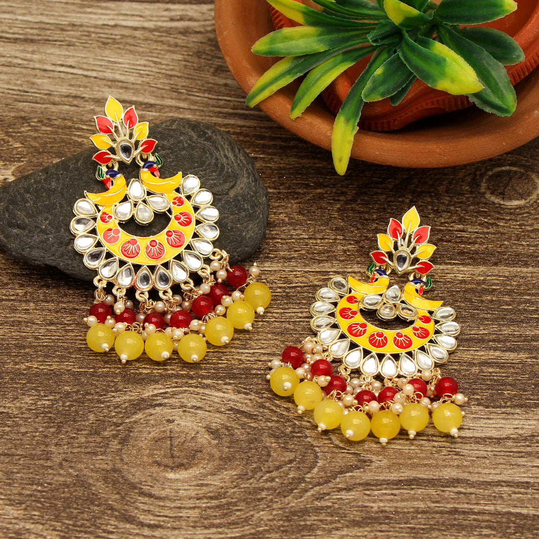 yellow color meenakari earrings (mke1785ylw)