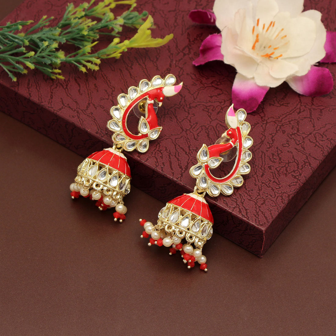 red color meenakari earrings (mke1786red)