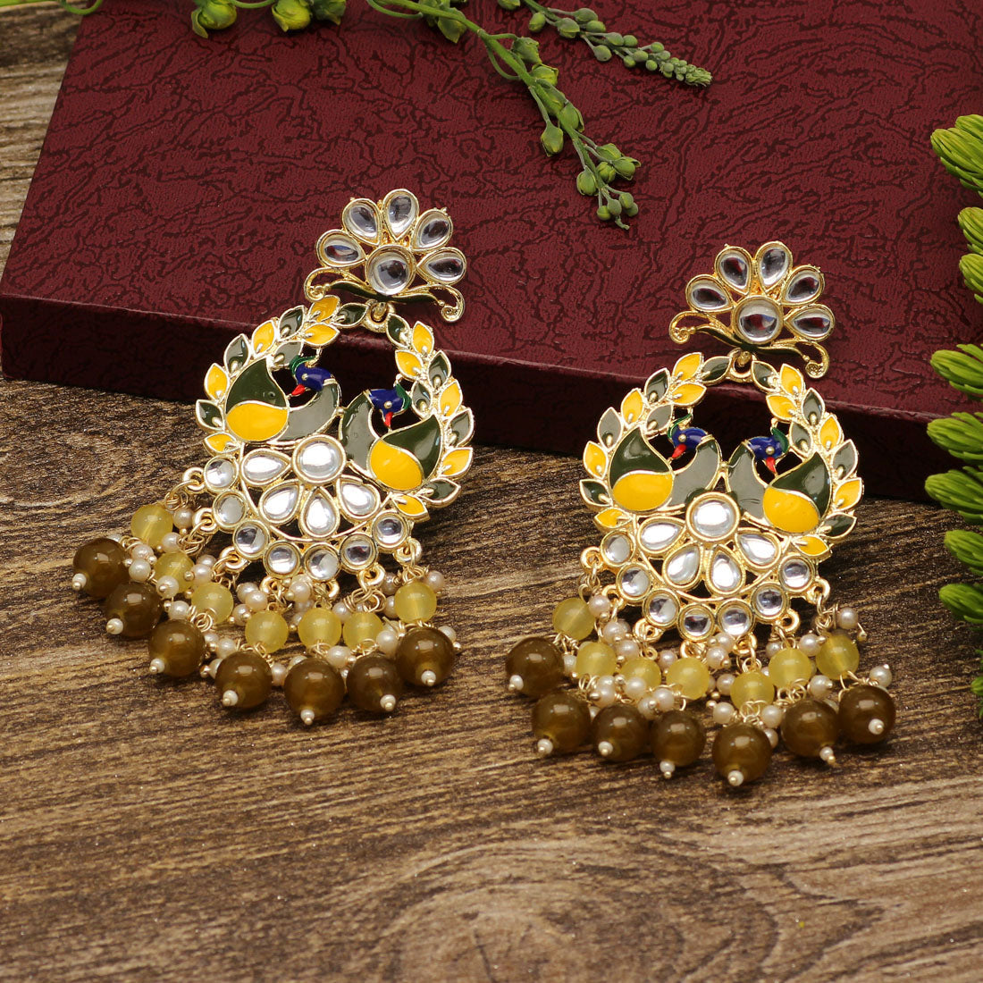 mehandi green color meenakari earrings (mke1792mgrn)