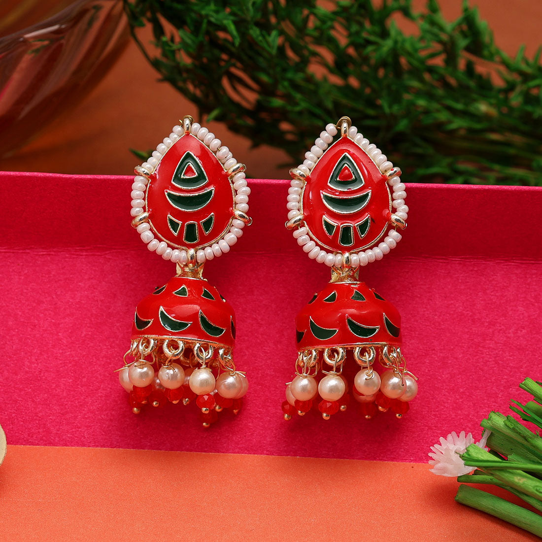 red color meenakari earrings (mke1805red)