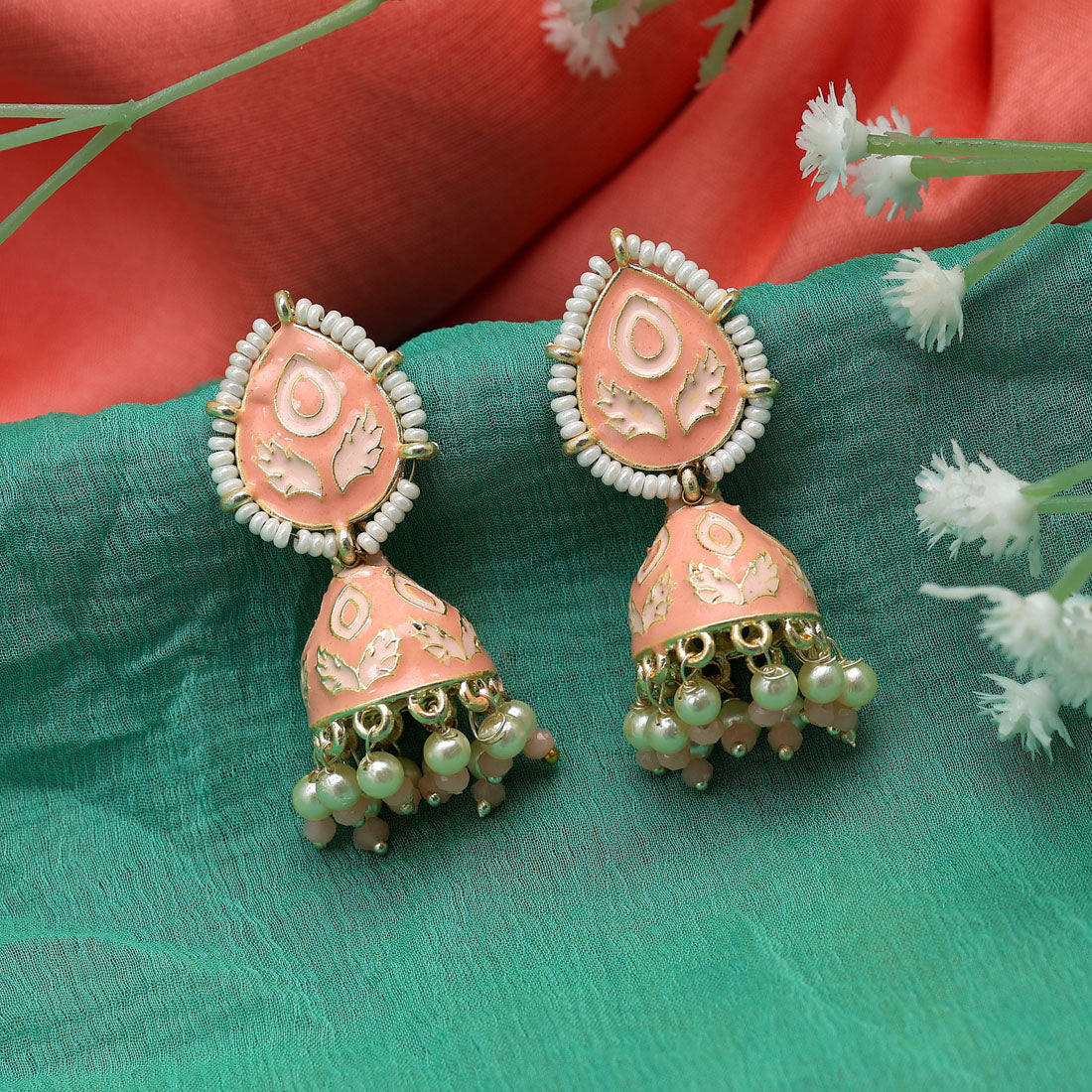 peach color meenakari earrings (mke1808pch)