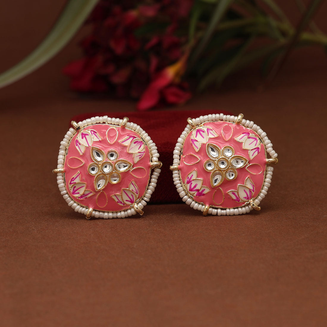 pink color meenakari stud earrings (mke1818pnk)