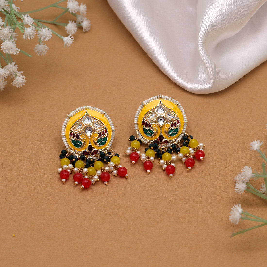 yellow color meenakari earrings (mke1876ylw)