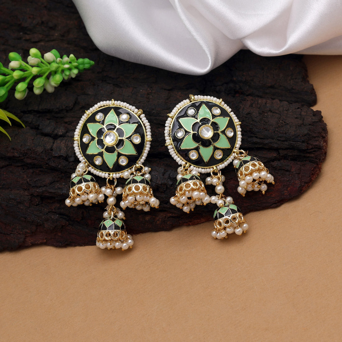 black color meenakari earrings (mke1880blk)