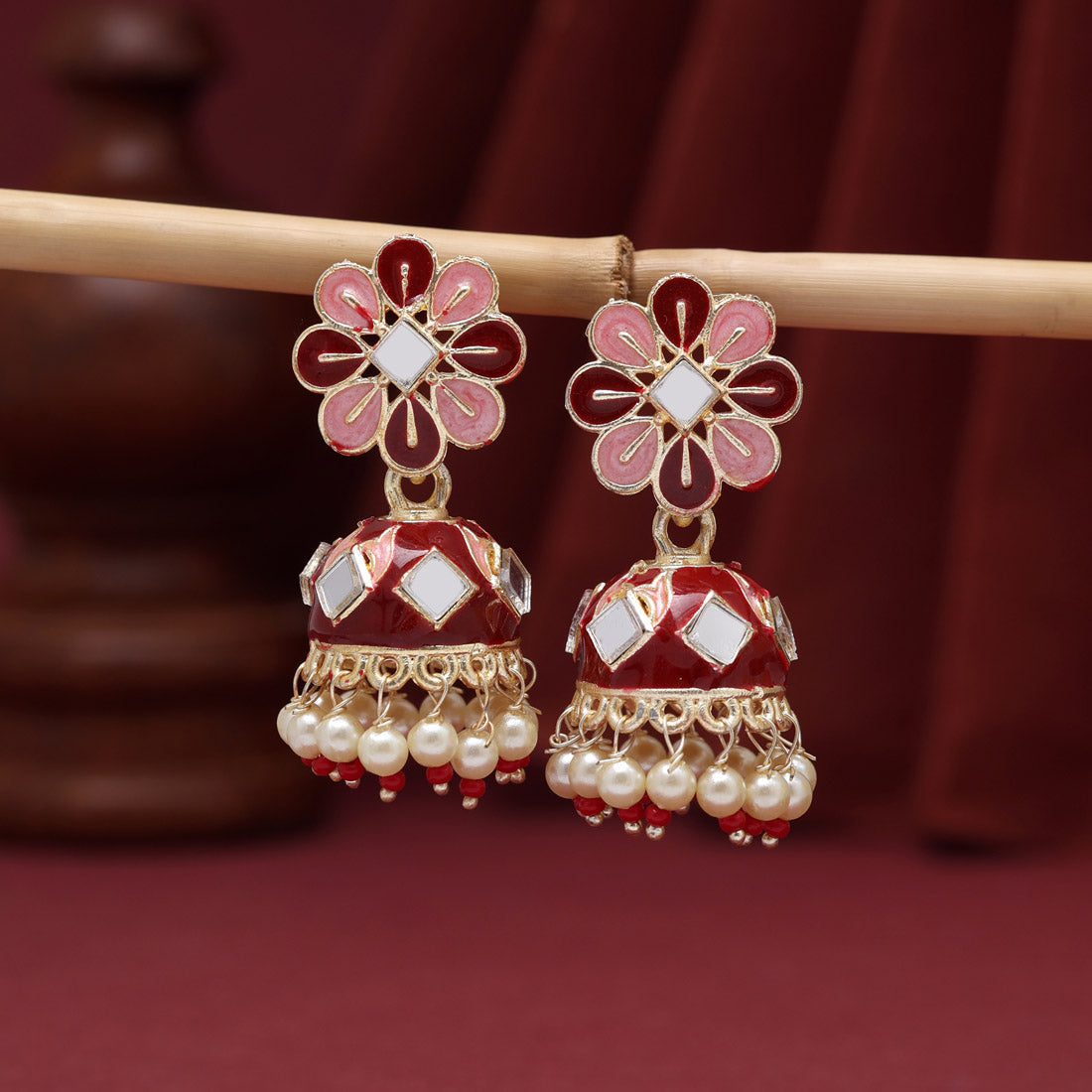 maroon color meenakari earrings (mke1890mrn)