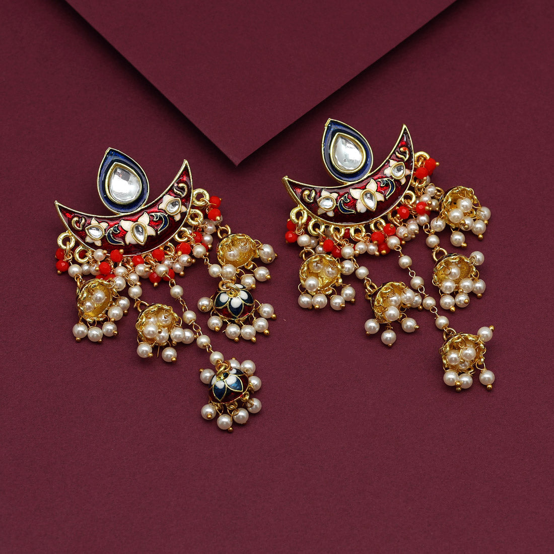maroon color meenakari earrings (mke1896mrn)