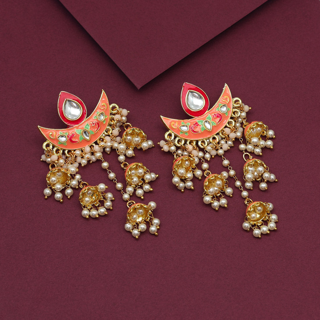 peach color meenakari earrings (mke1896pch)