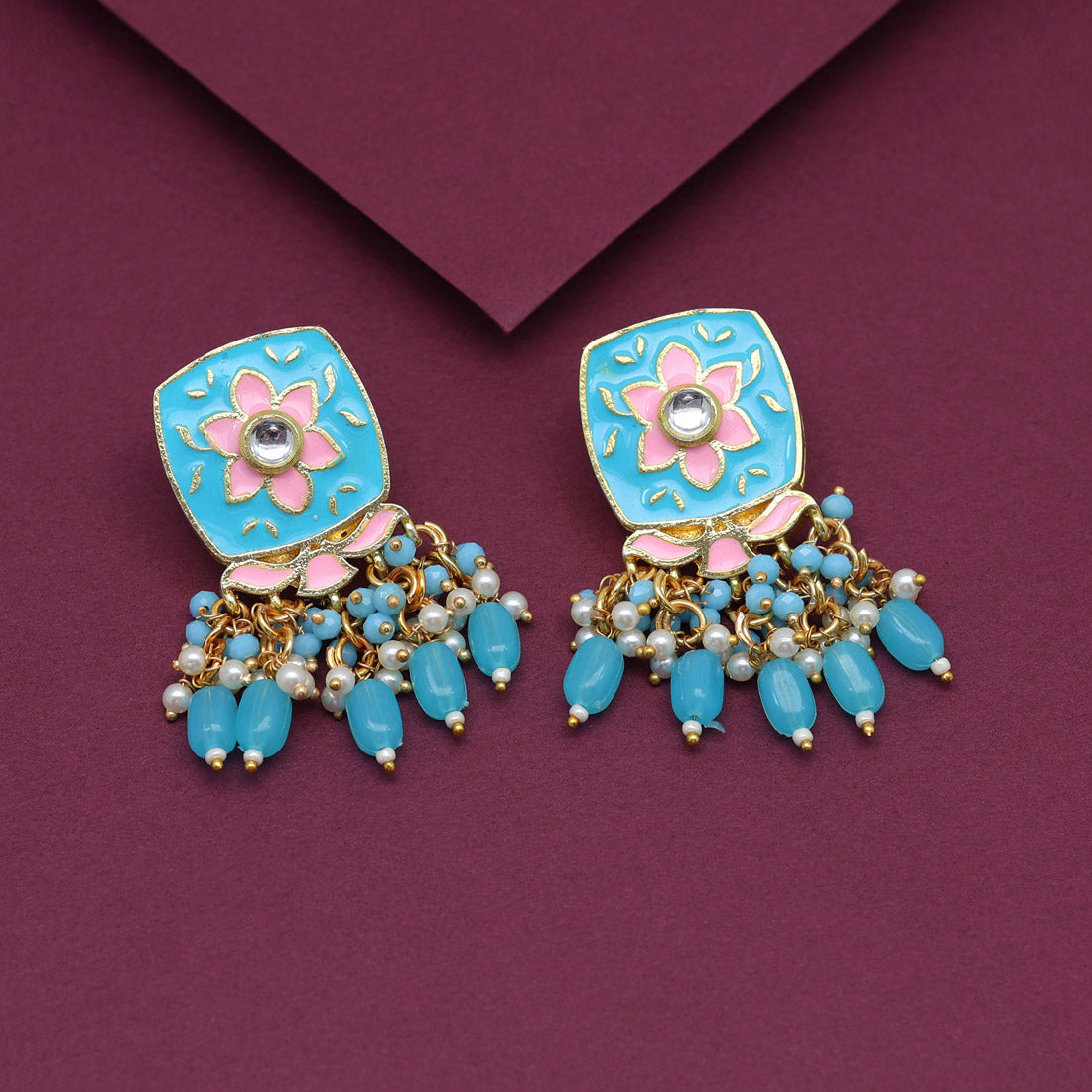 firozi color meenakari earrings (mke1899frz)