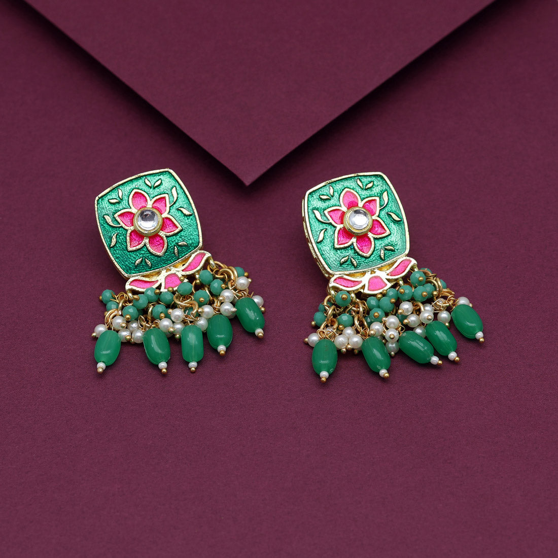 green color meenakari earrings (mke1899grn)