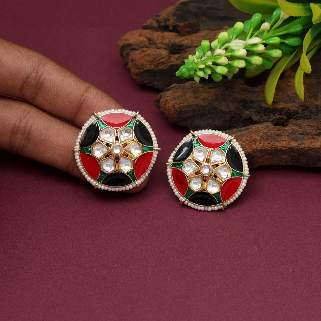 red & black color meenakari earrings (mke1917redblk)