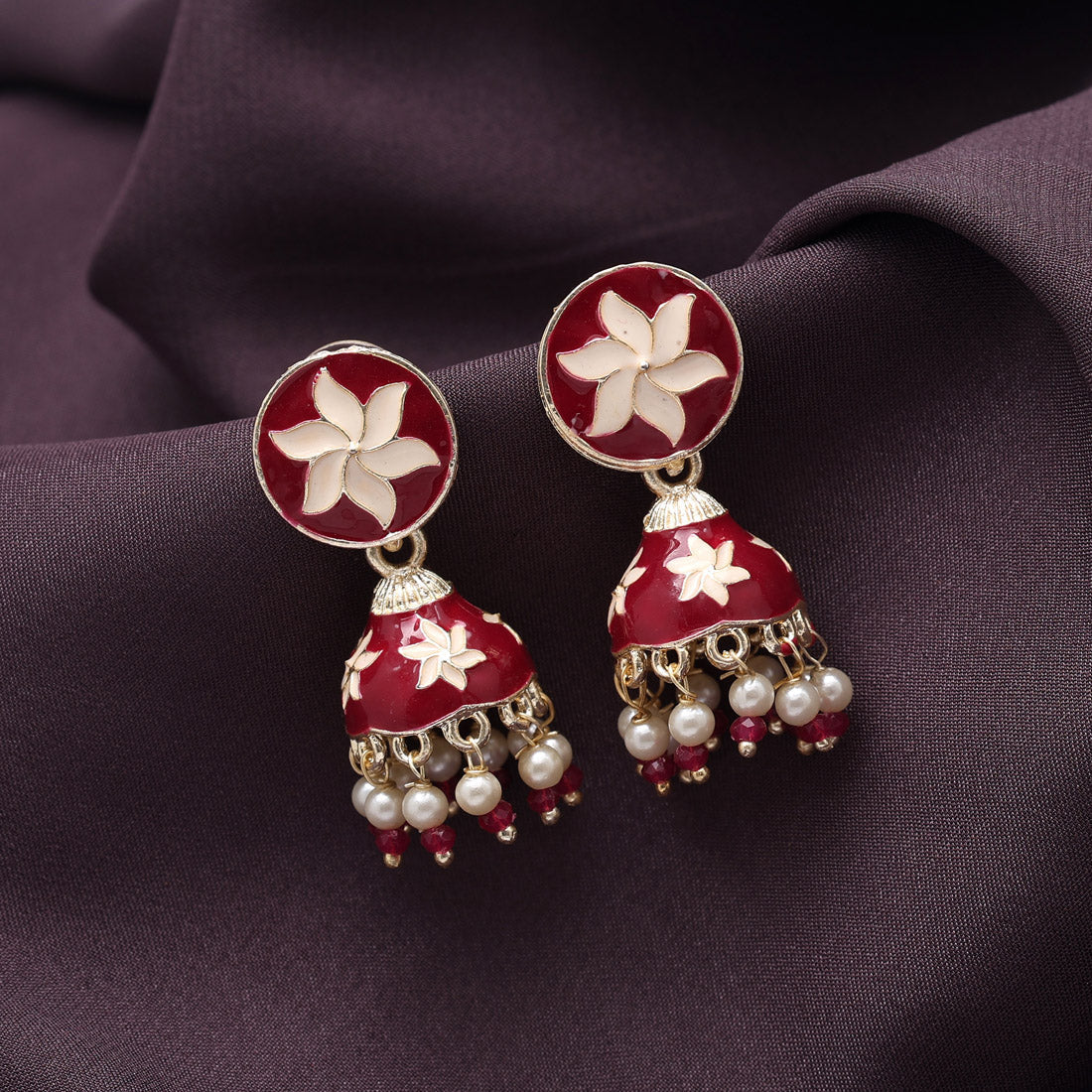 maroon & white color meenakari earrings (mke1930mrnwht)