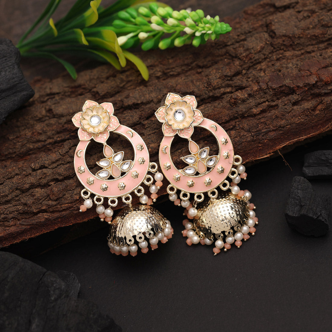 peach color meenakari earrings (mke1945pch)