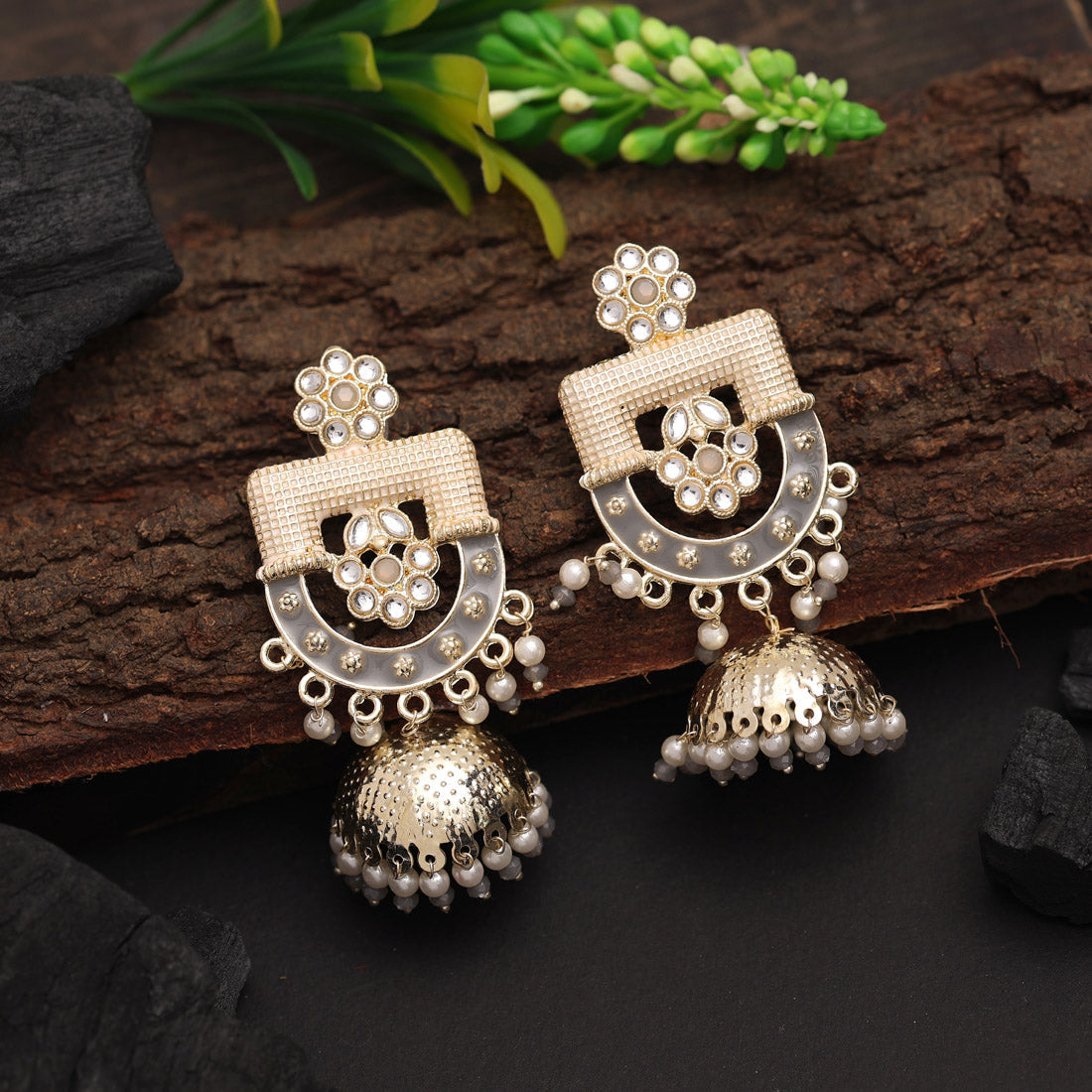 gray color meenakari earrings (mke1947gry)