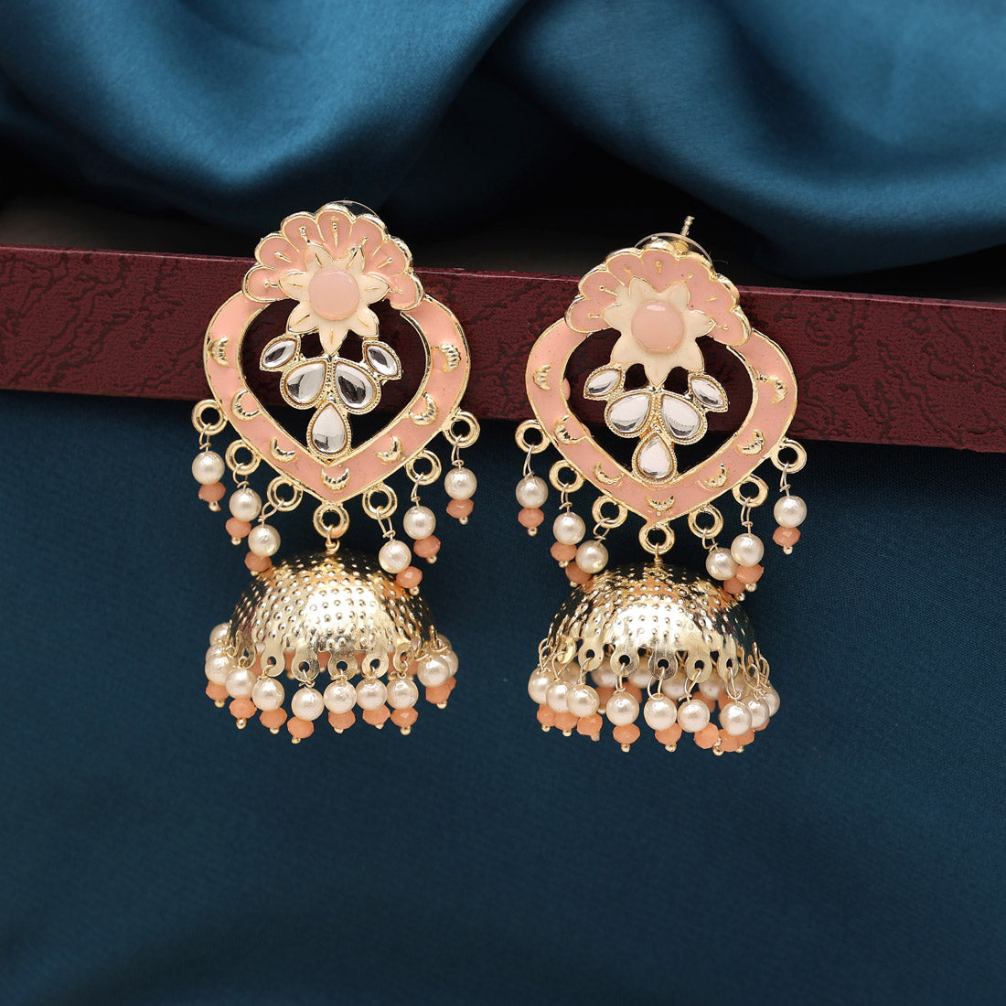 peach color meenakari earrings (mke1948pch)