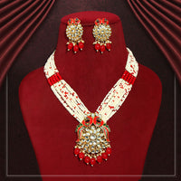 Thumbnail for red color long meenakari necklace set (mkn449red)