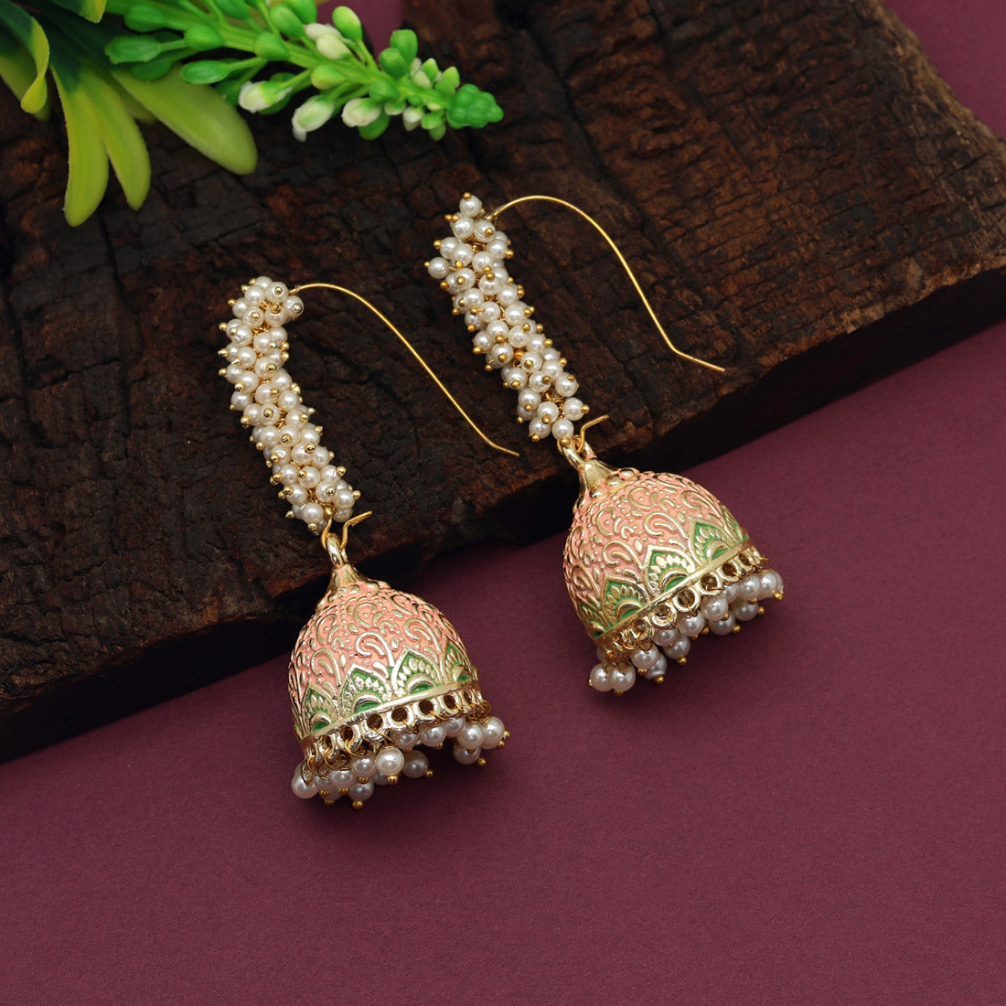 peach color mint meena earrings (mnte456pch)