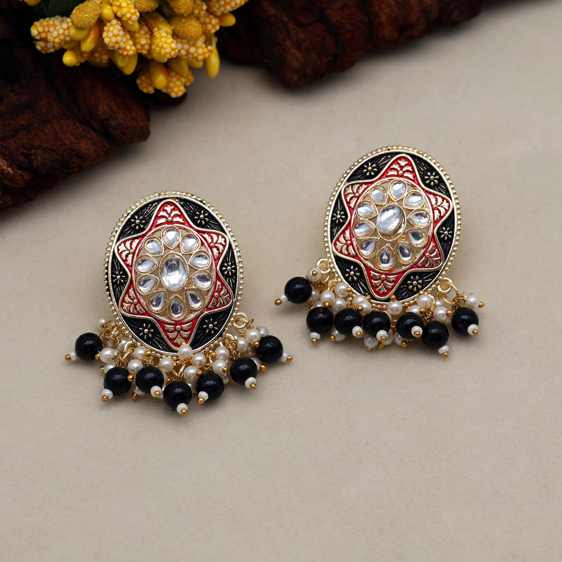 black color mint meena earrings (mnte457blk)