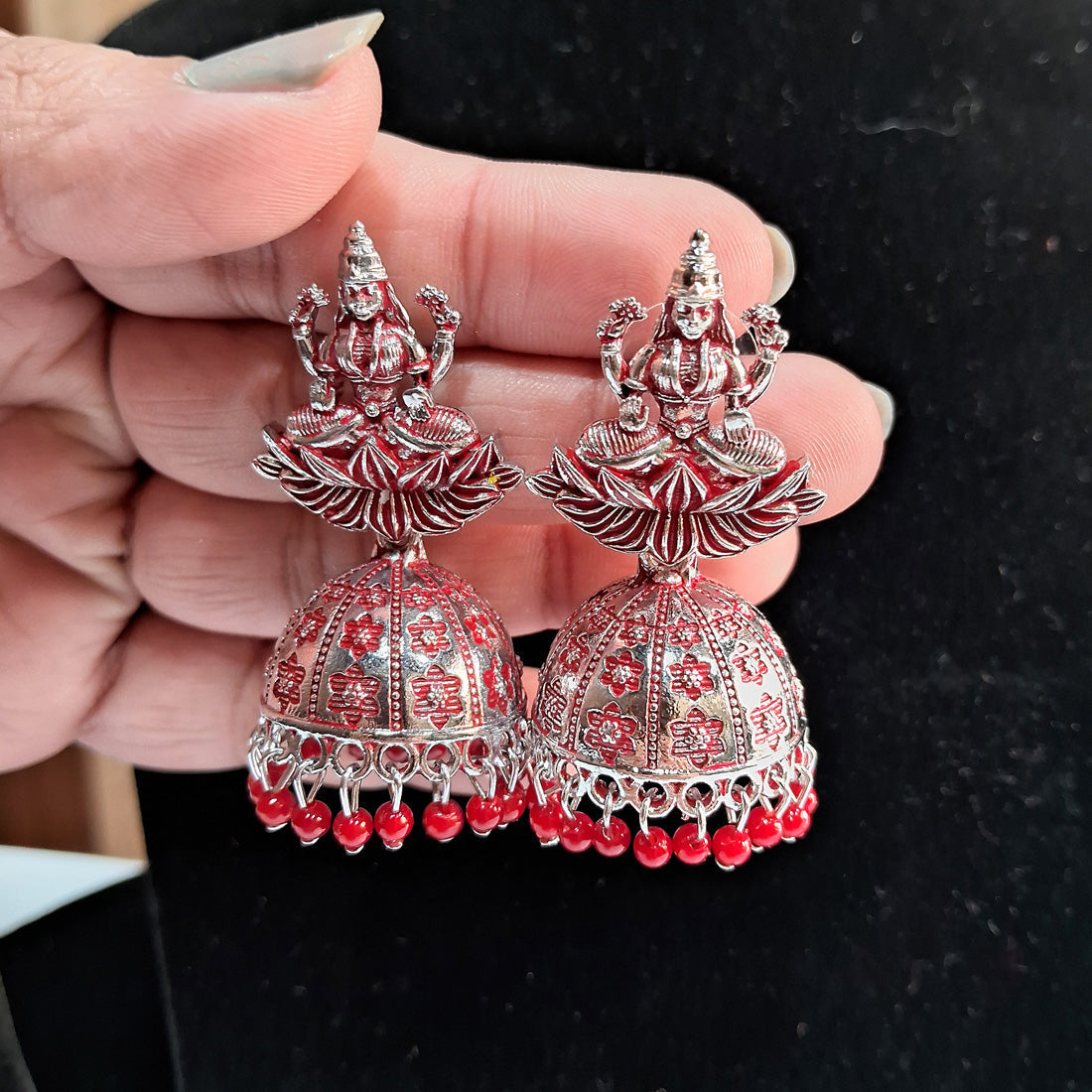 red color goddess laxmi temple mint meena earrings (mnte469red)