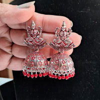 Thumbnail for red color goddess laxmi temple mint meena earrings (mnte469red)
