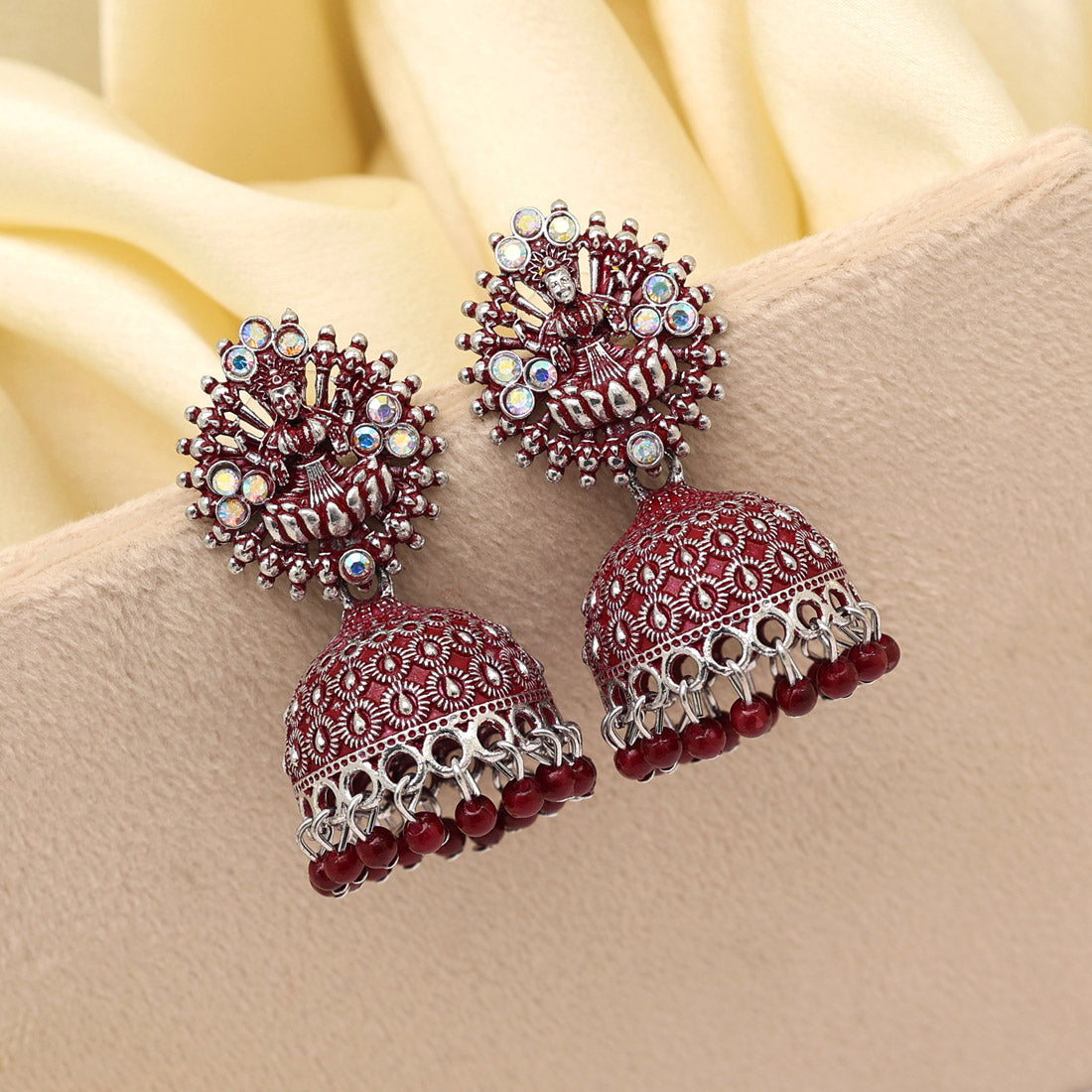 maroon color goddess lakshmi mint meena earrings (mnte472mrn)