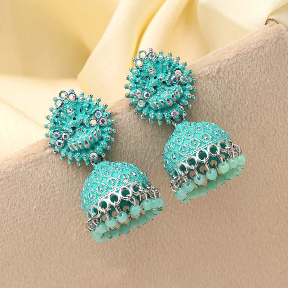 rama green color goddess lakshmi mint meena earrings (mnte472rgrn)