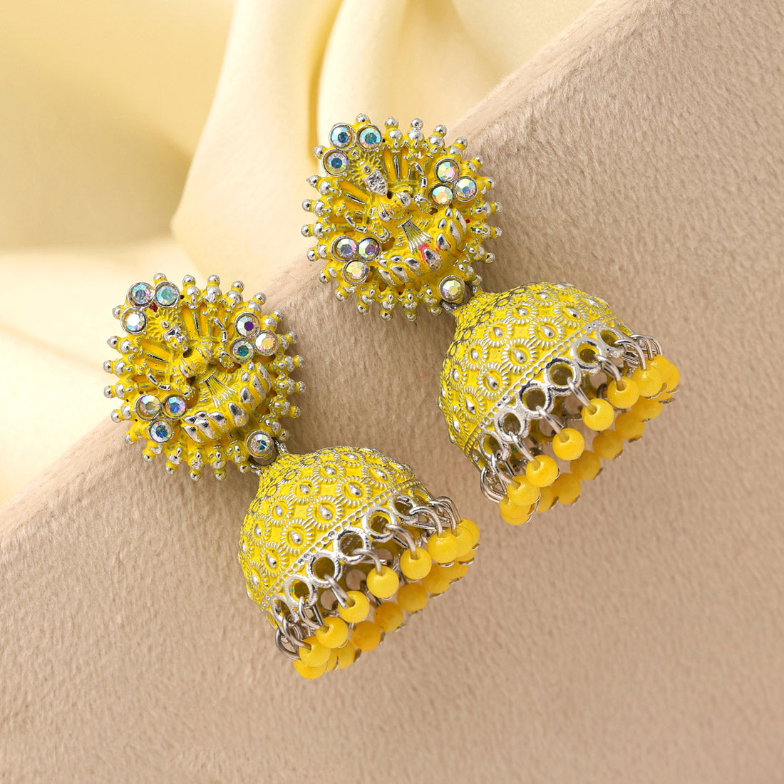 yellow color goddess lakshmi mint meena earrings (mnte472ylw)