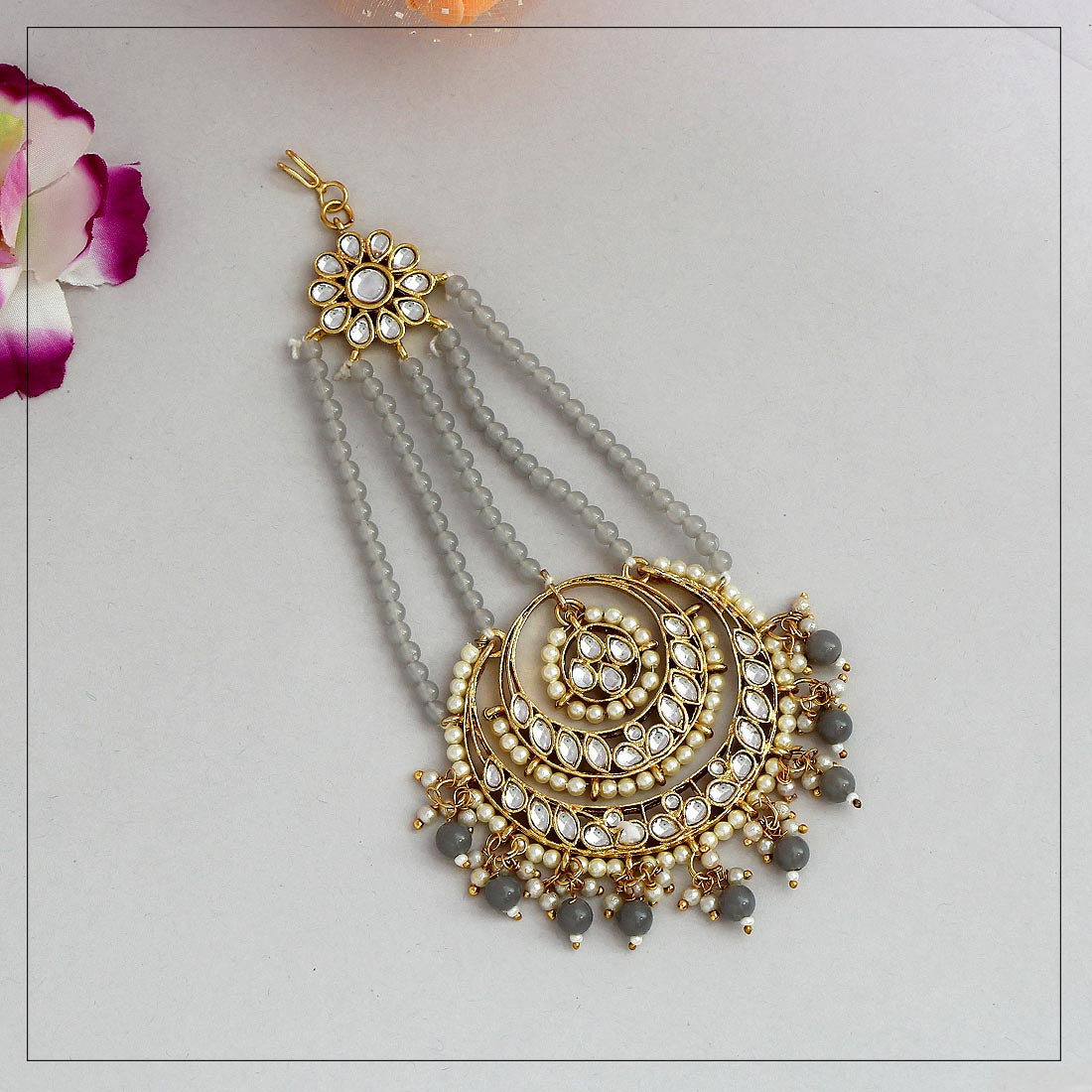 grey color kundan maang pasa (mps144gry)
