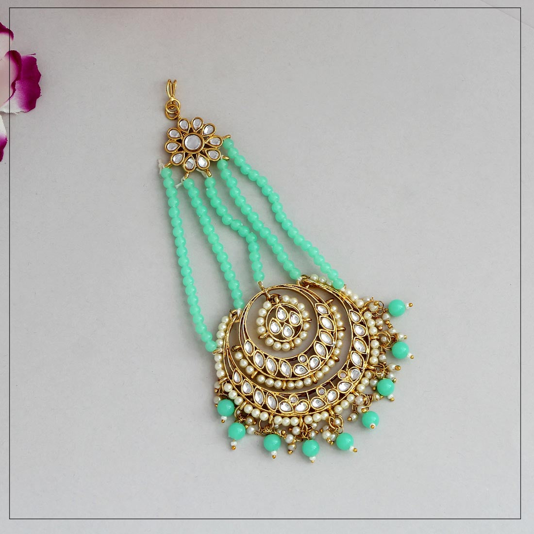 parrot green color kundan maang pasa (mps144pgrn)