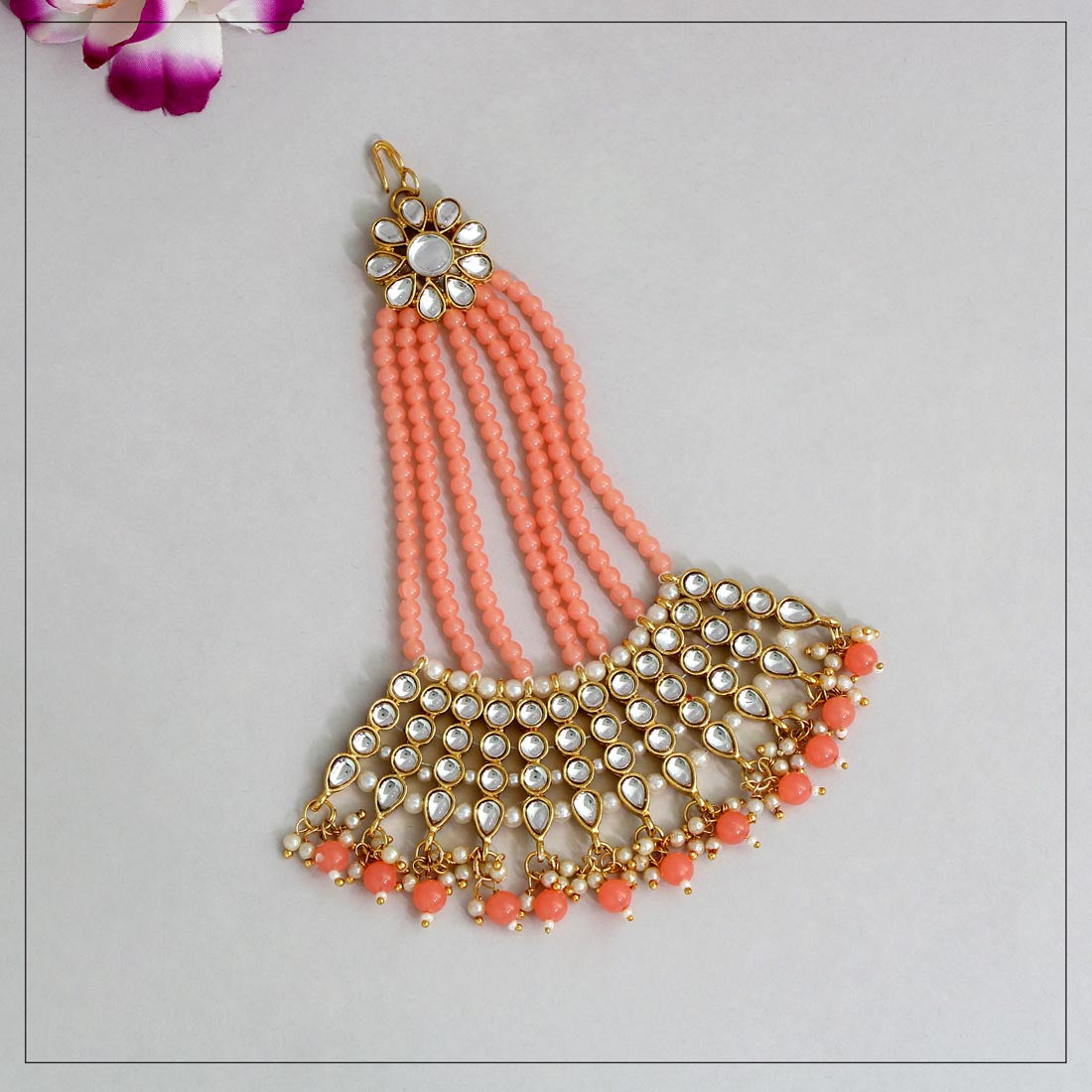 peach color kundan maang pasa (mps145pch)