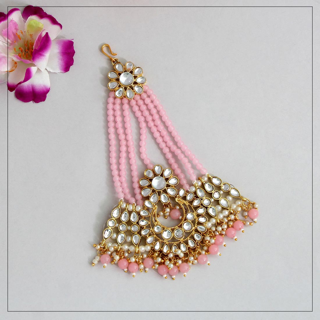 pink color kundan maang pasa (mps146pnk)