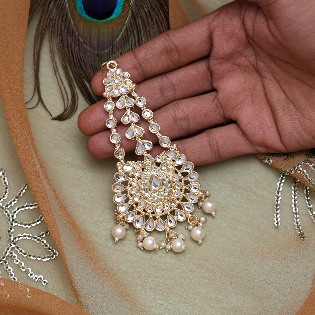 white color kundan maang pasa (mps179wht)