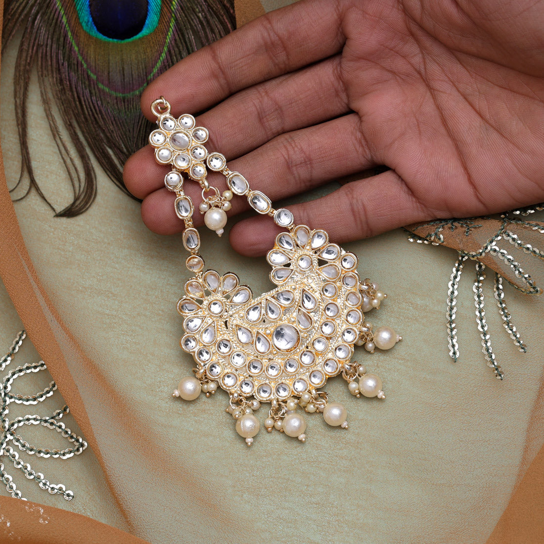 white color kundan maang pasa (mps180wht)