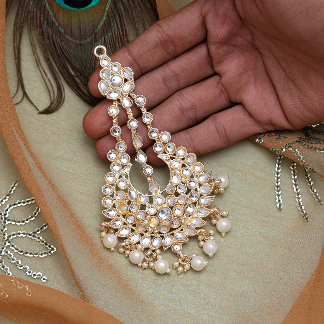 white color kundan maang pasa (mps181wht)