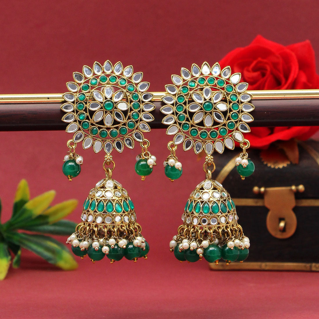 green color mirror earrings (mre125grn)