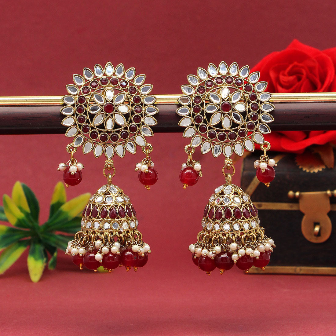 maroon color mirror earrings (mre125mrn)