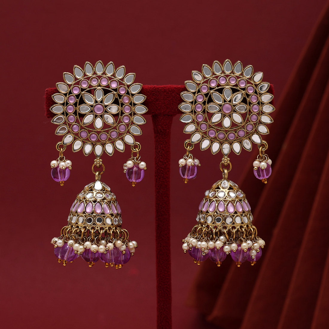 purple color mirror earrings (mre125prp)