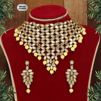 Thumbnail for lemon yellow color kundan mirror necklaces set (mrn101lylw)