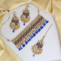 Thumbnail for blue color kundan mirror choker necklace set (mrn108blu)
