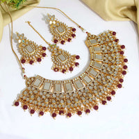 Thumbnail for maroon color kundan mirror necklace set (mrn116mrn)